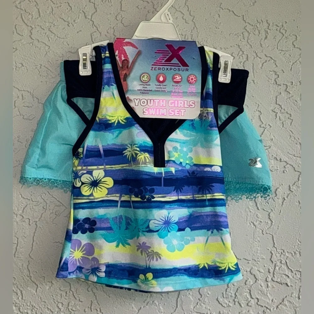 ZeroXposur Youth Girls 3-Piece Swim Set - Blue and Purple (NWT) - Size 7/8
